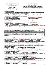 Đề và đáp án kiểm tra học kì I Tiếng anh khối 9 - Năm học 2016-2017 - Sở GD & ĐT Đồng Tháp